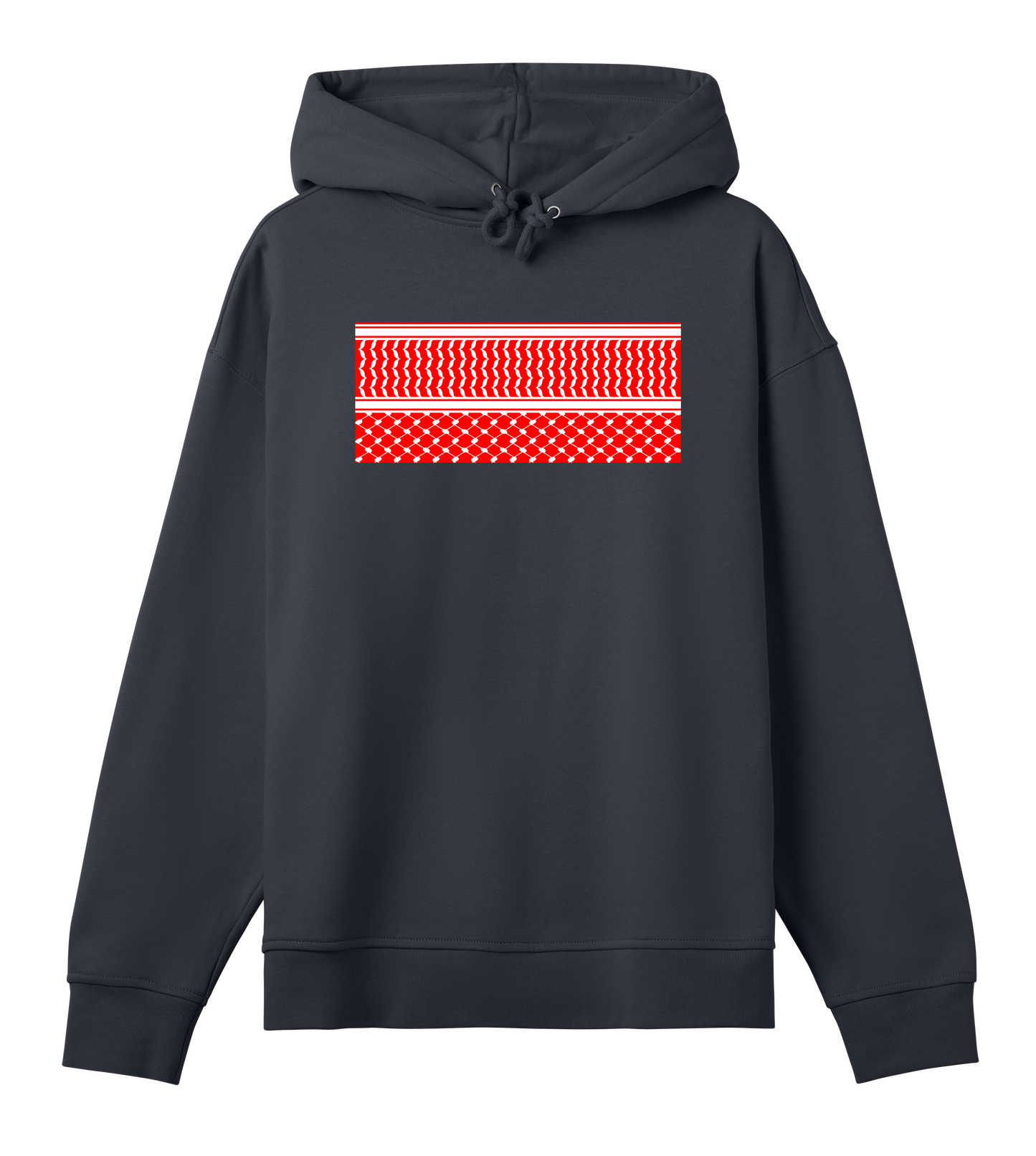 Red and white print kuffiye pattern on off-black Women's Oversized Hoodie