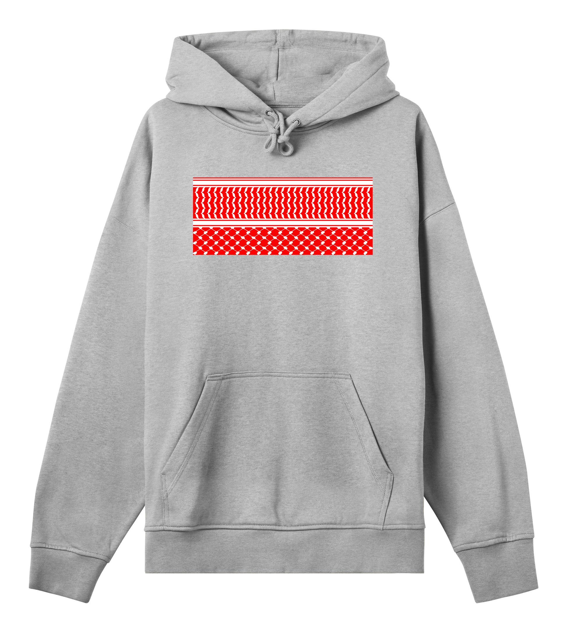 Red and white print kuffiye pattern on grey Men's Boxy Hoodie