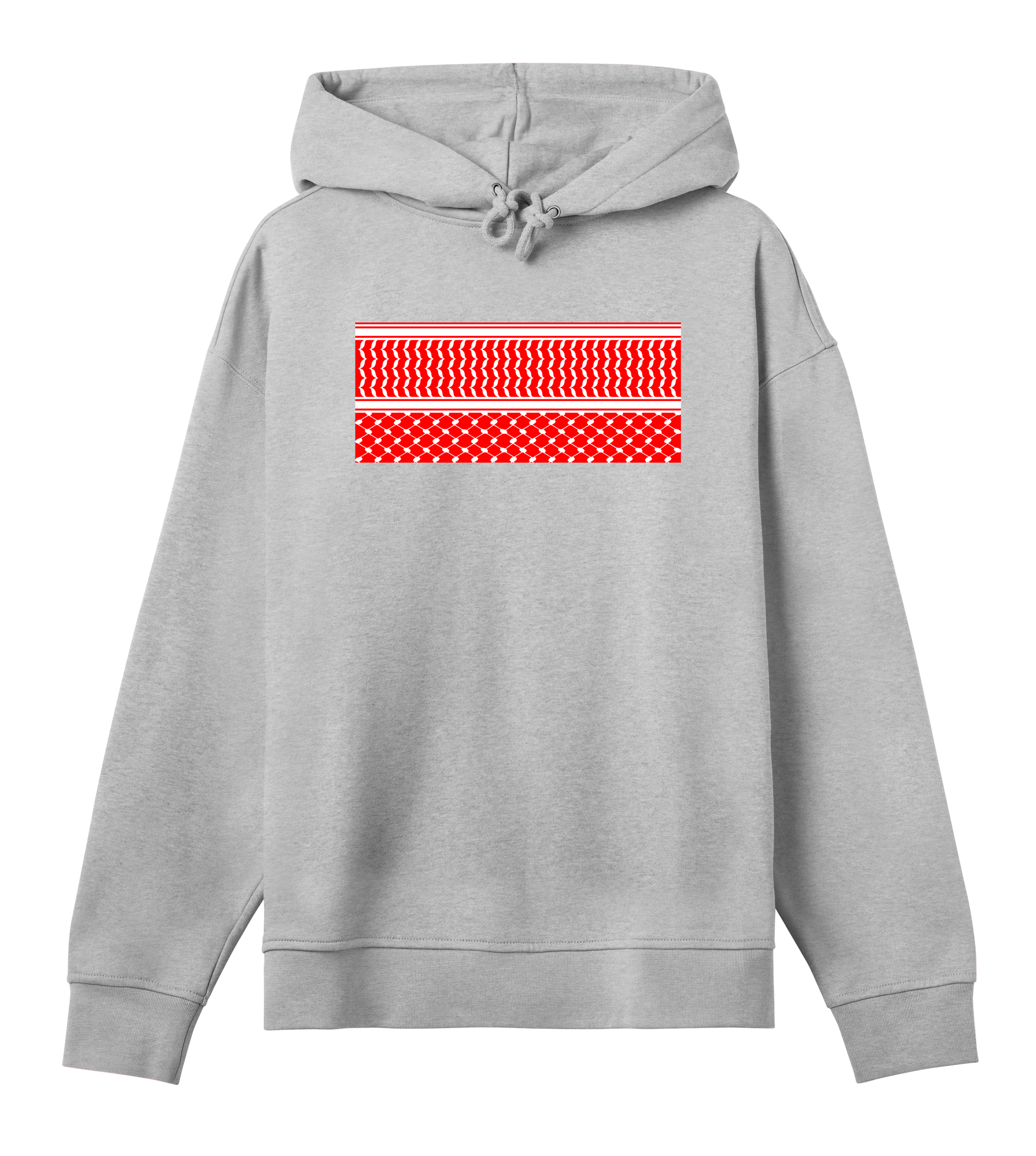 Red and white print kuffiye pattern on grey Women's Oversized Hoodie