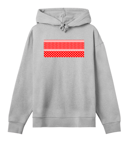 Red and white print kuffiye pattern on grey Women's Oversized Hoodie