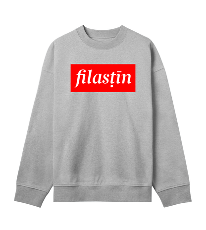 Red and white 'Filastin' on grey Men's Boxy Crewneck