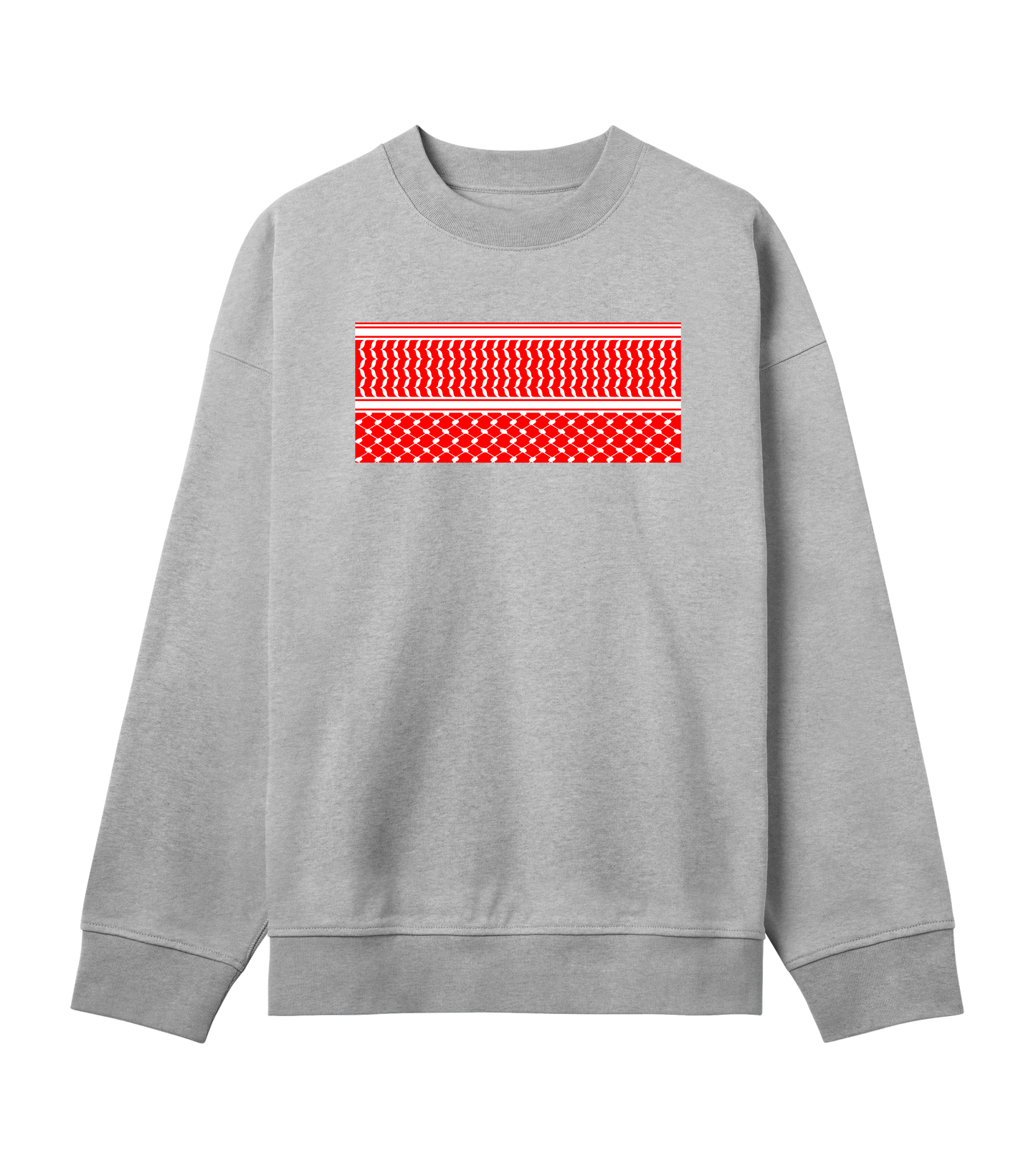 Red and white print kuffiye pattern on grey Men's Boxy Crewneck