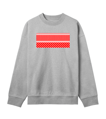 Red and white print kuffiye pattern on grey Men's Boxy Crewneck