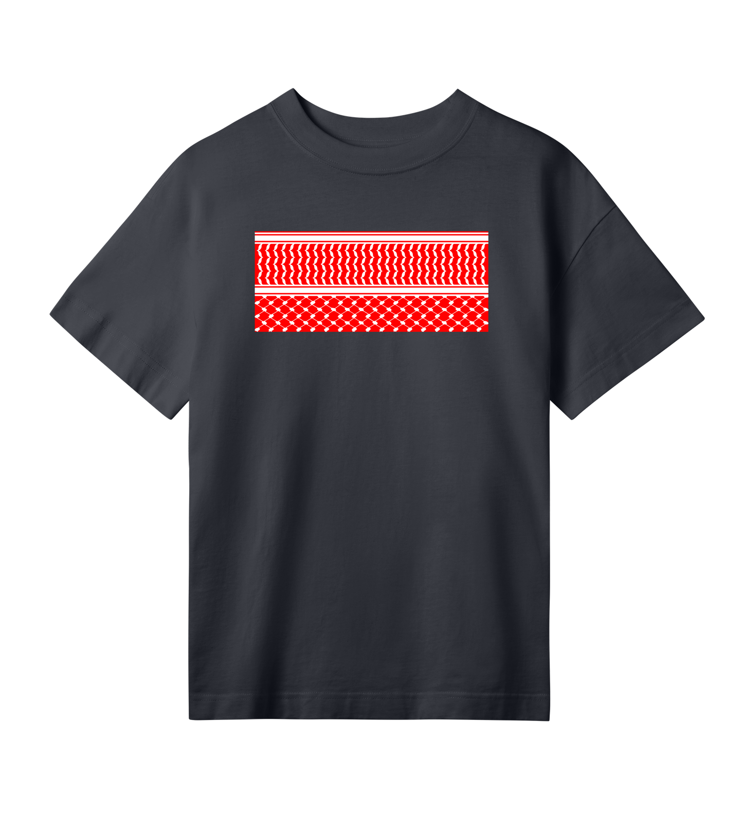 Red and white print kuffiye pattern on off-black Women's Oversized Tee