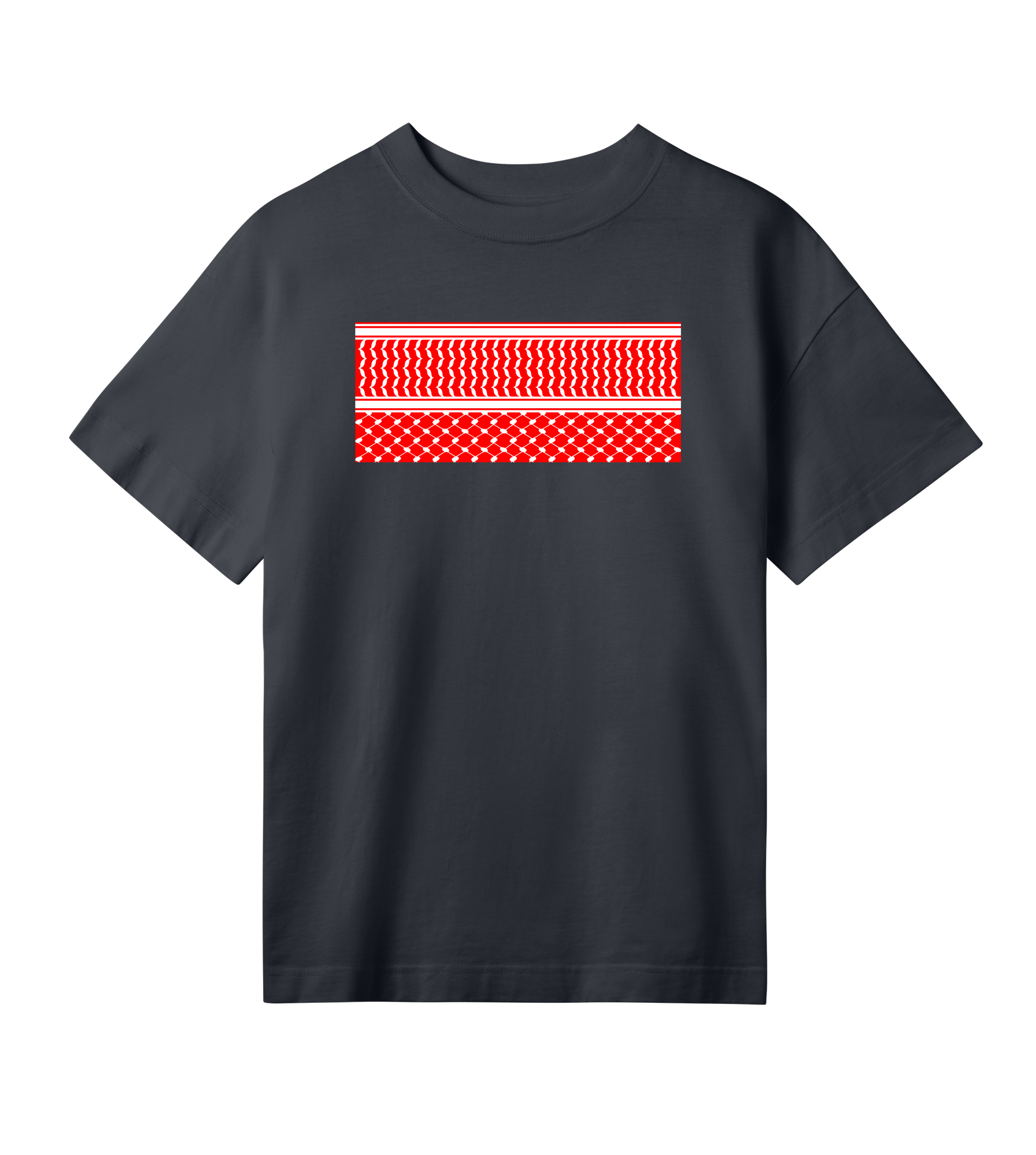 Red and white print kuffiye pattern on off-black Women's Oversized Tee