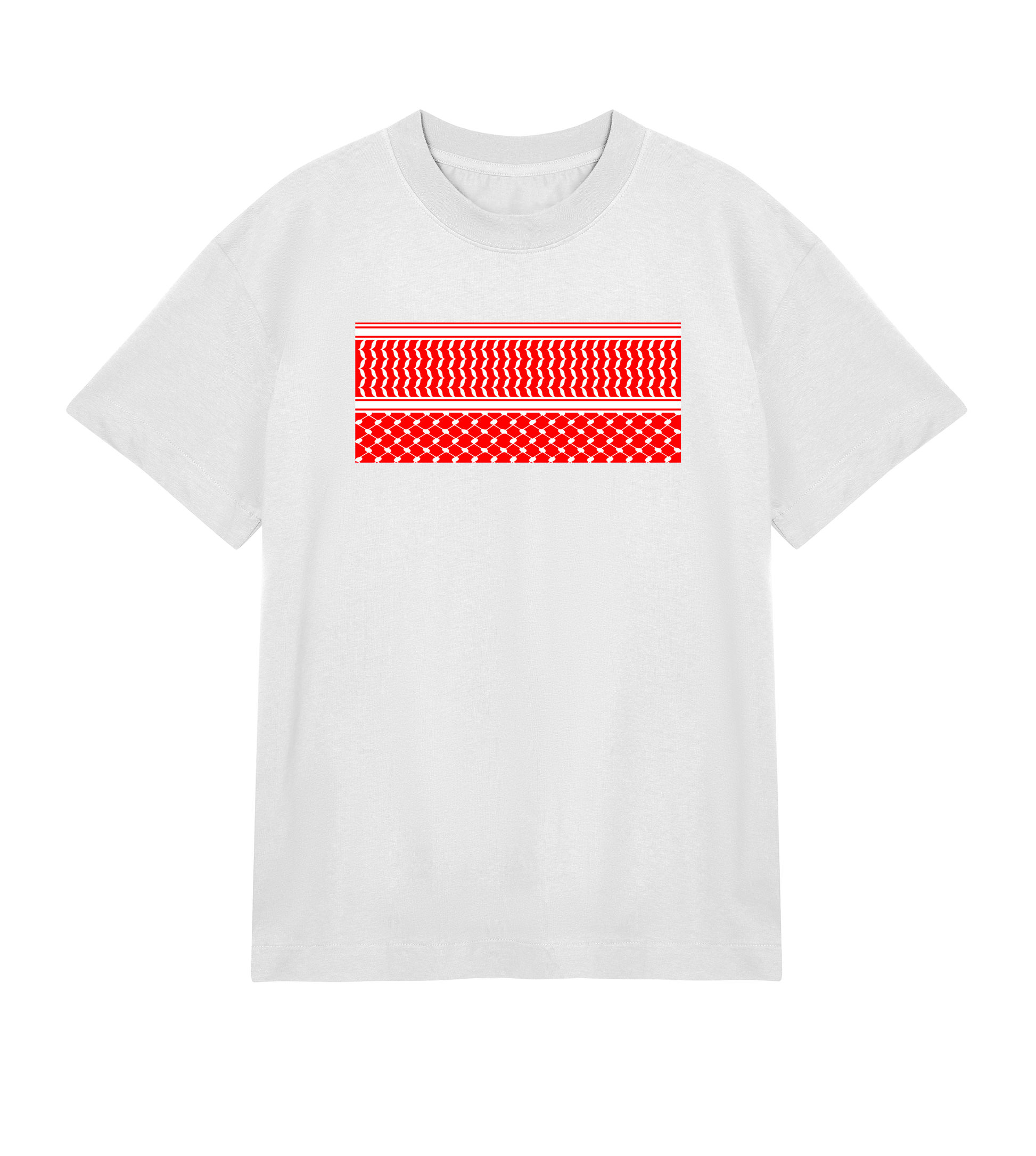 Red and white print kuffiye pattern on white Men's Boxy Tee