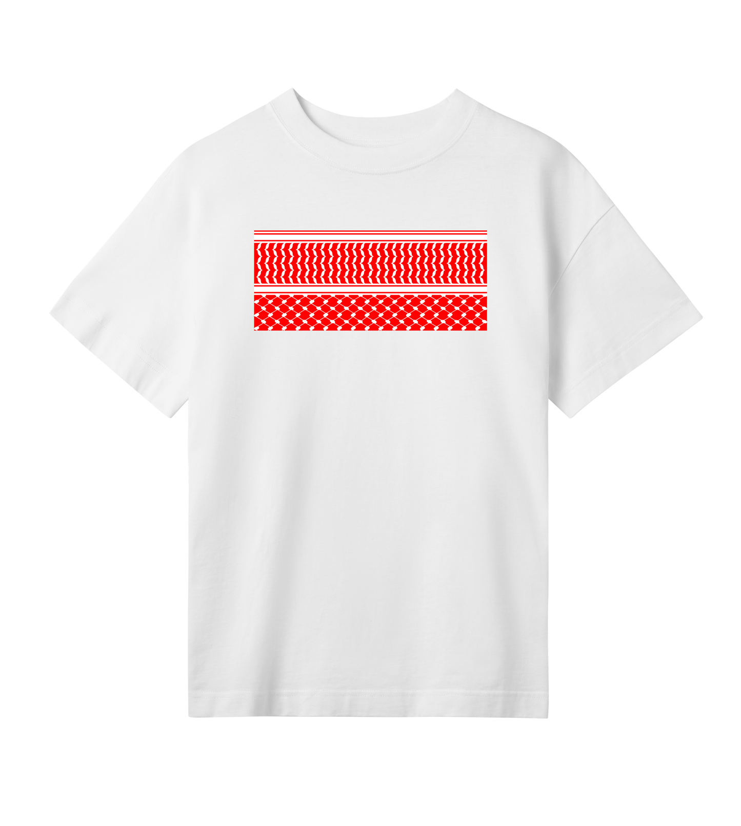 Red and white print kuffiye pattern on white Women's Oversized Tee